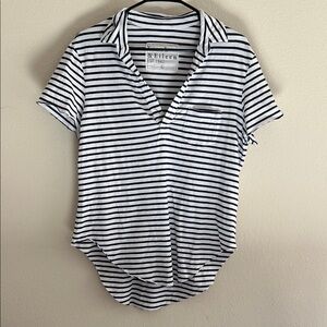 Frank & Eileen Charlotte Perfect Polo in white and British Royal Navy stripe L